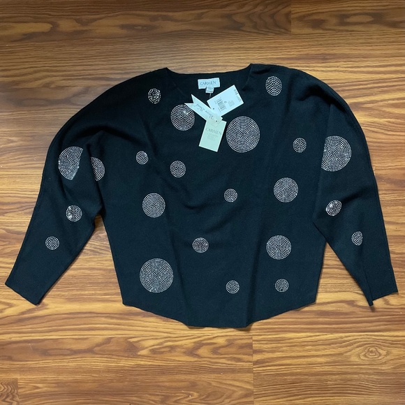 Carmen Marc Valvo Sweaters - NWT Carmen by Carmen Marc Valvo Dolman Sleeve Pullover Stud Embelished Sweater